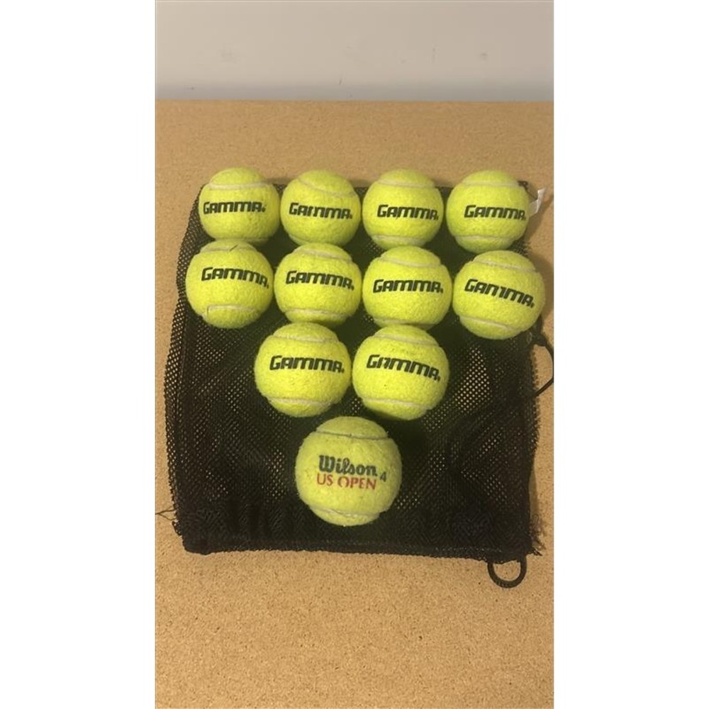 Lot of 11 Tennis Balls Gamma and Wilson US Open with Mesh Drawstring Bag Yellow